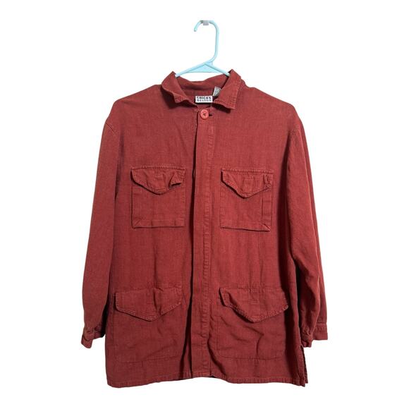 Vintage Chico’s Design Women’s Rust Long Sleeve Linen Blend Button Up Shacket 0 - Picture 1 of 7